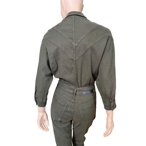 The Kooples Studded Kaki Linen Belted Jumpsuit Size 1 French Brand True To Size - Picture 8 of 15